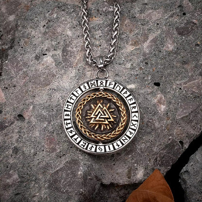 Viking Rotating Compass Necklace Double-Sided Triangular Pendant Norse Runes Odin Amulet Scandinavian Jewelry for Men.