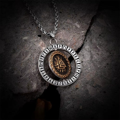 Viking Rotating Compass Necklace Double-Sided Triangular Pendant Norse Runes Odin Amulet Scandinavian Jewelry for Men.