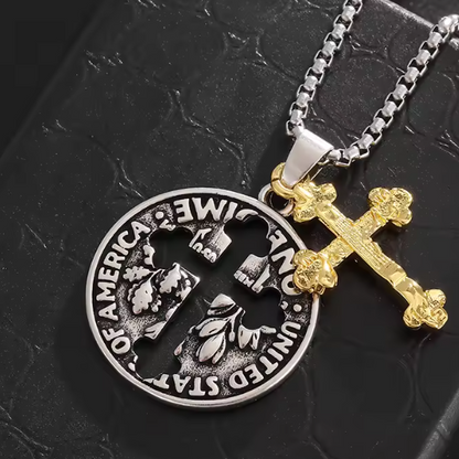 Men's Vintage Coin Cross Necklace
