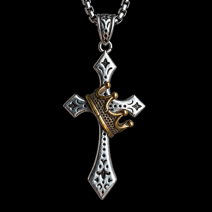 Crown Cross Pendant Necklace for Men – Titanium Steel Christian Jewelry