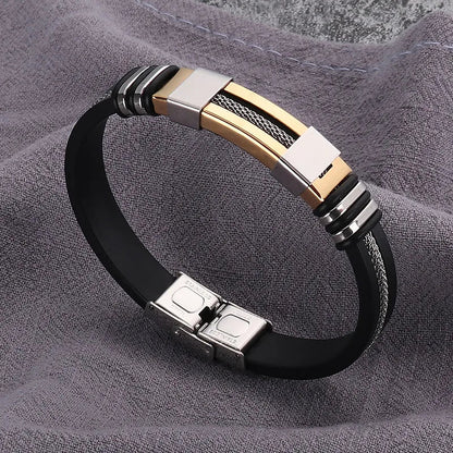 Fashion Solid Color Stainless Steel Silica Gel Plating Men'S Bangle - Ed&Ta