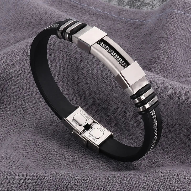 Fashion Solid Color Stainless Steel Silica Gel Plating Men'S Bangle - Ed&Ta