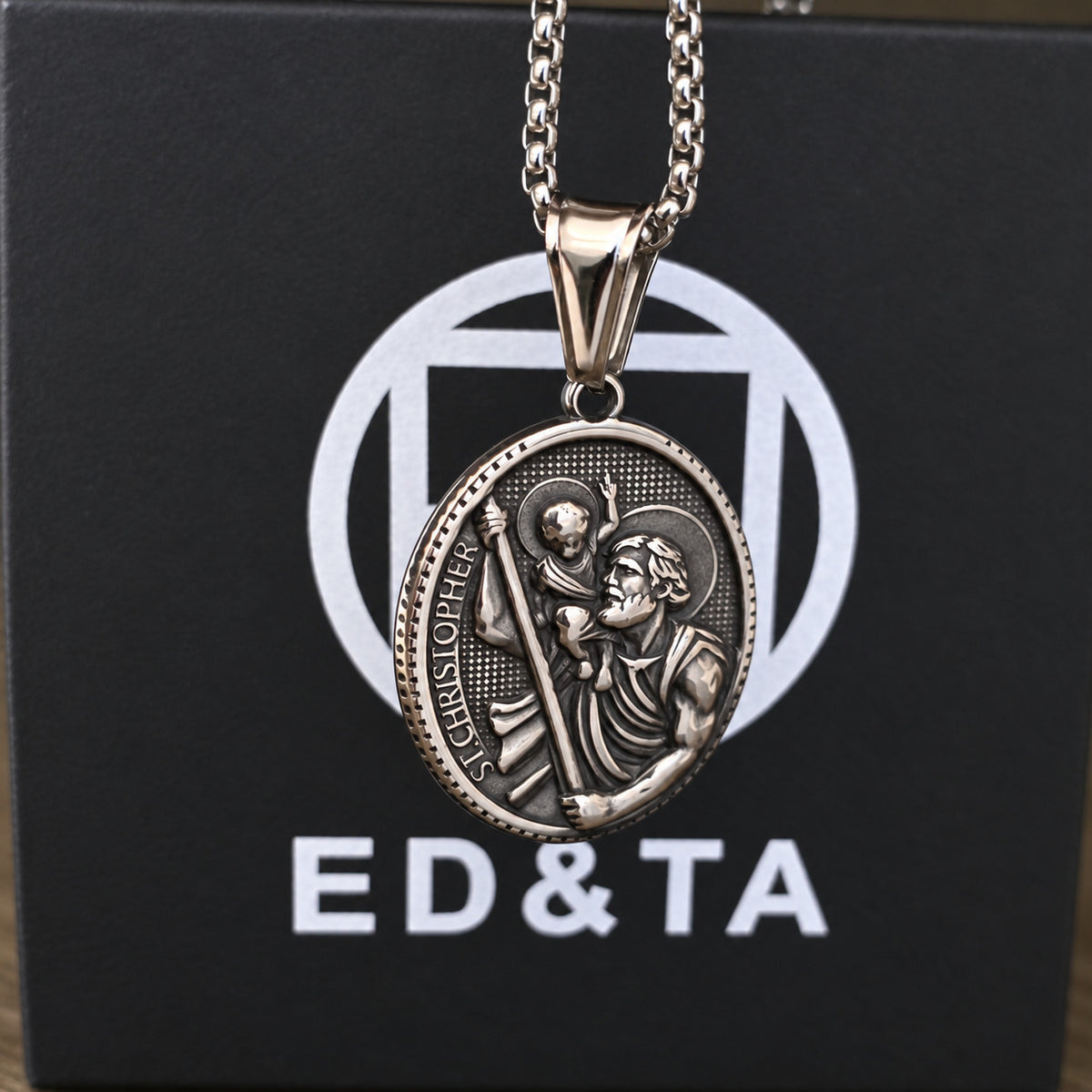 St. Christopher Necklace for Men – Stainless Steel Religious Medal Pendant