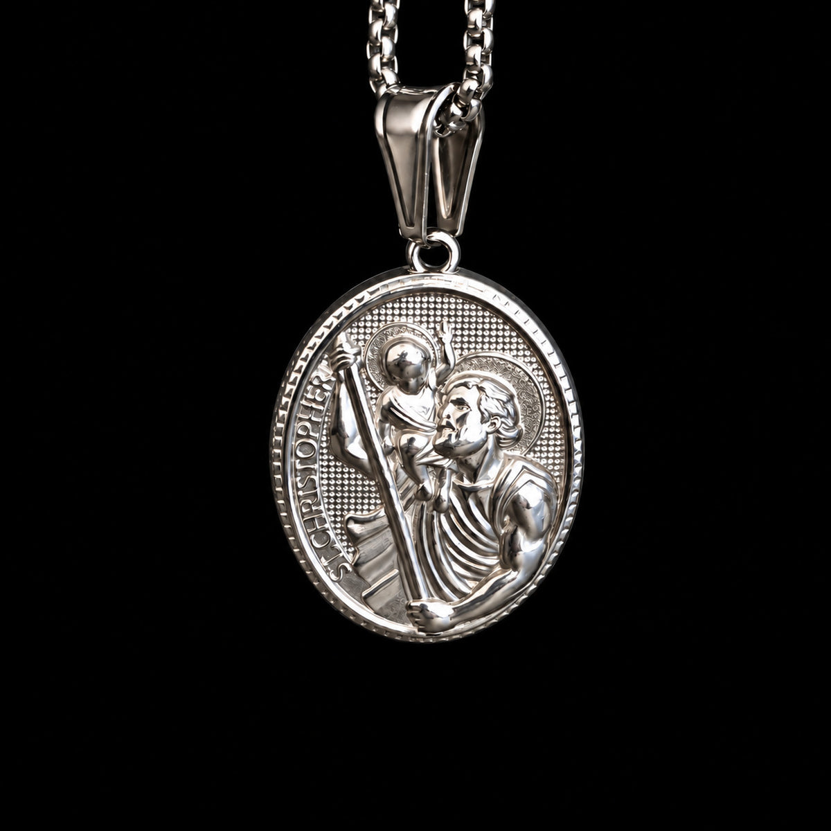 St. Christopher Necklace for Men – Stainless Steel Religious Medal Pendant