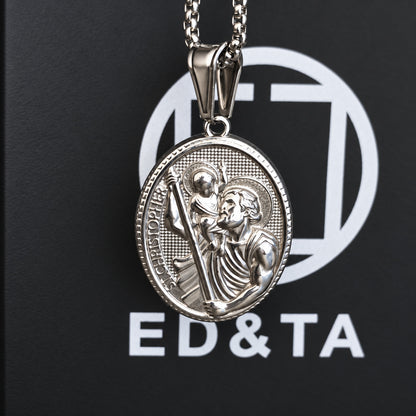 St. Christopher Necklace for Men – Stainless Steel Religious Medal Pendant