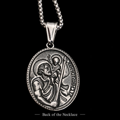 St. Christopher Necklace for Men – Stainless Steel Religious Medal Pendant