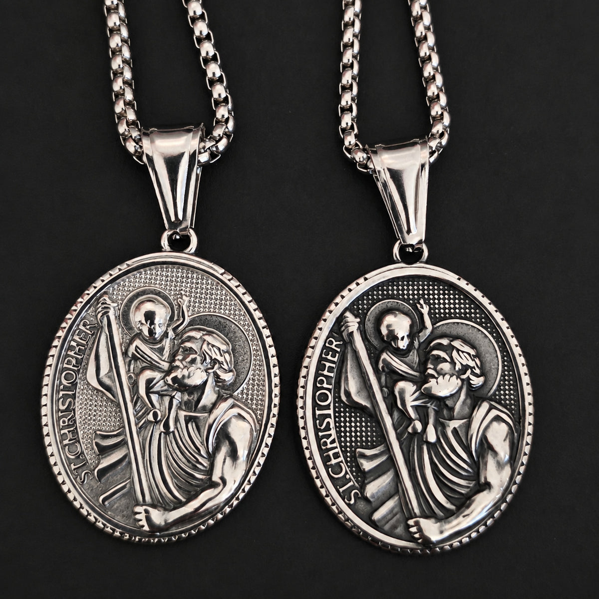 St. Christopher Necklace for Men – Stainless Steel Religious Medal Pendant