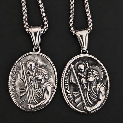 St. Christopher Necklace for Men – Stainless Steel Religious Medal Pendant