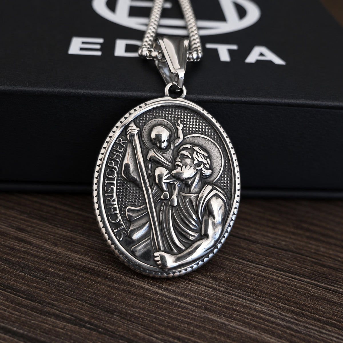St. Christopher Necklace for Men – Stainless Steel Religious Medal Pendant