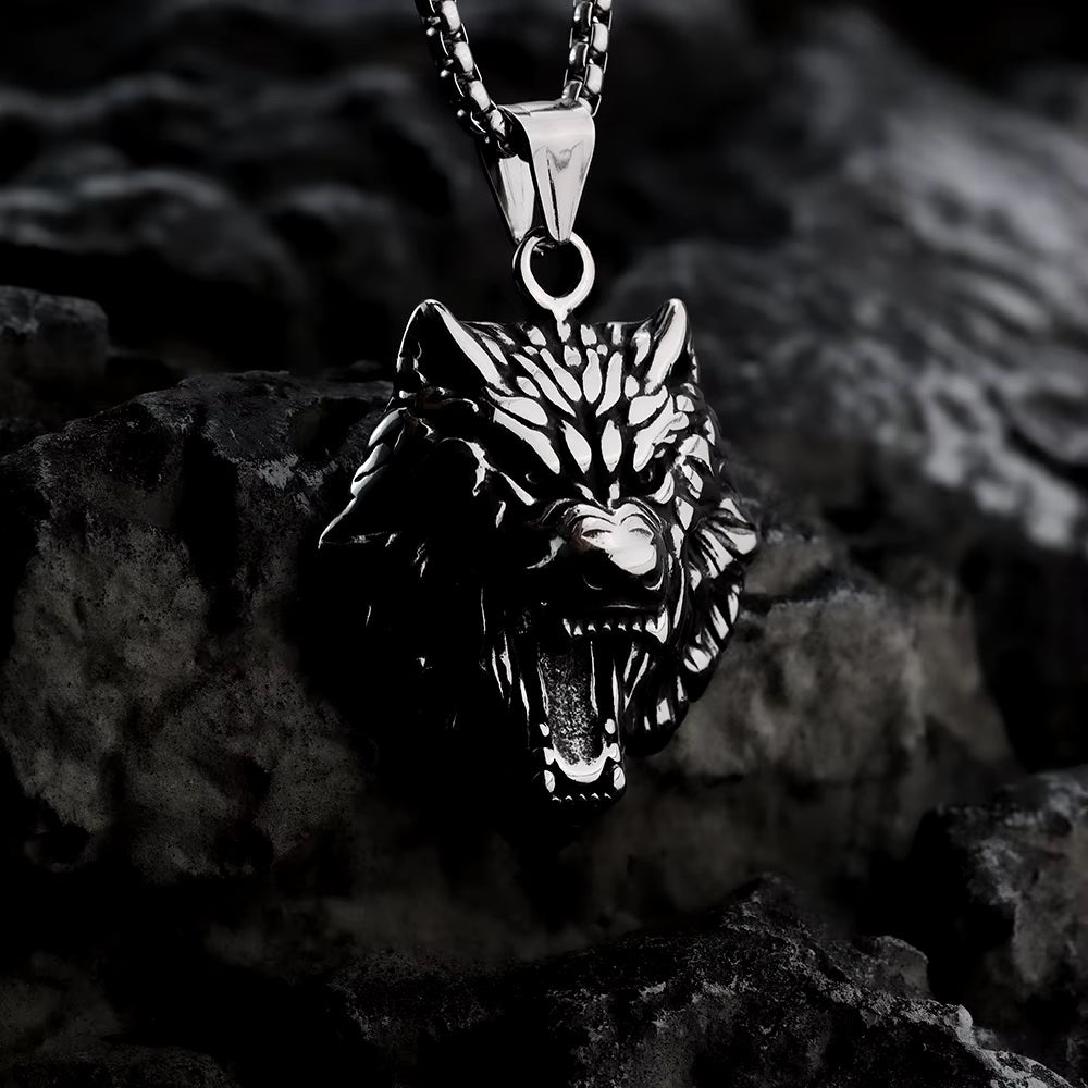 Vintage Viking Wolf Head Pendant for Men.