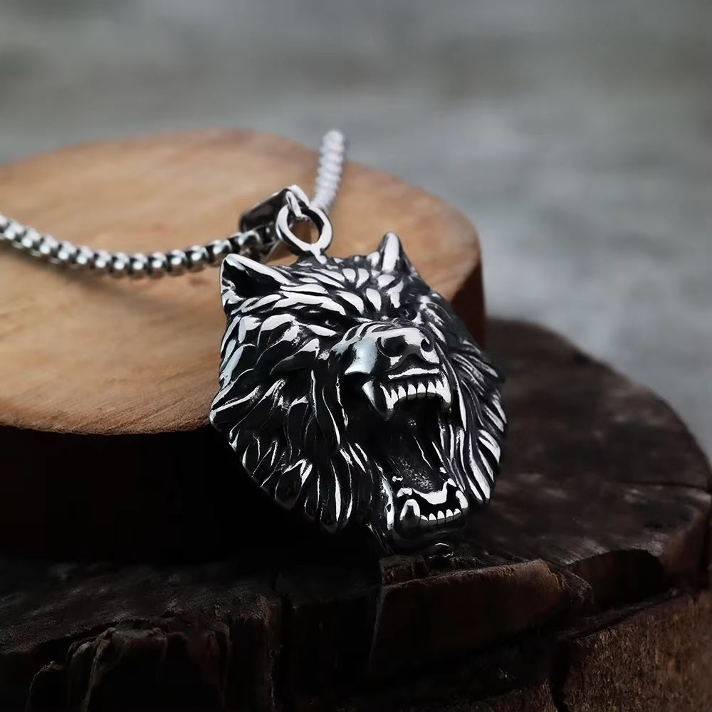 Vintage Viking Wolf Head Pendant for Men.