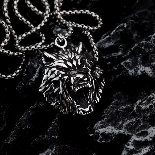 Vintage Viking Wolf Head Pendant for Men.