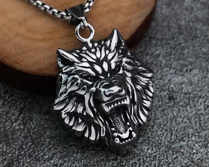 Vintage Viking Wolf Head Pendant for Men.