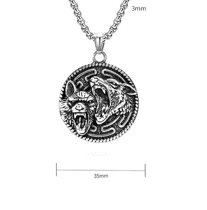 Double-Sided Necklace: Viking Wolf Strength and Rune Symbol of Power