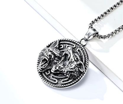 Double-Sided Necklace: Viking Wolf Strength and Rune Symbol of Power