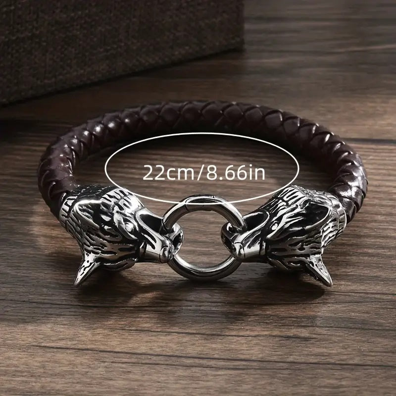 Men's Fashion Creative Design Braided Leather Domineering Wolf Head - Ed&Ta