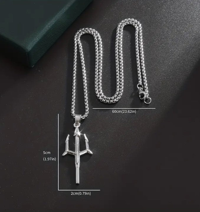 Men's Stainless Steel Poseidon Trident Pendant Necklace Gift. - Ed&Ta