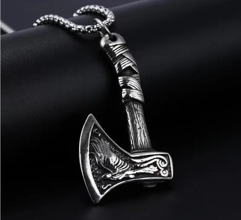 Men's Vintage Viking Celtic Wolf Double Sided Ax Pendant Necklace - Ed&Ta