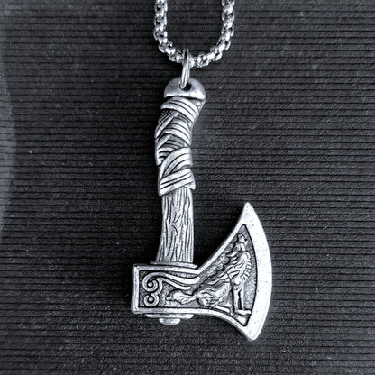 Men's Vintage Viking Celtic Wolf Double Sided Ax Pendant Necklace - Ed&Ta