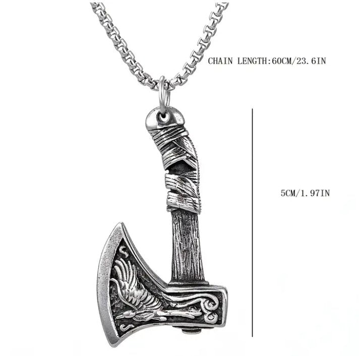 Men's Vintage Viking Celtic Wolf Double Sided Ax Pendant Necklace - Ed&Ta