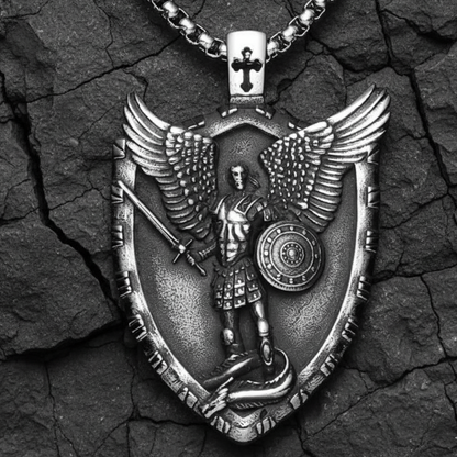 St. Michael Archangel Shield Pendant Stainless Steel Necklace | Divine Protection & Unique Style