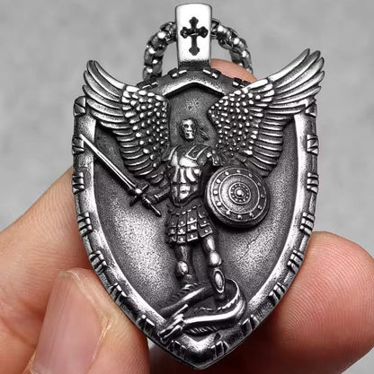 St. Michael Archangel Shield Pendant Stainless Steel Necklace | Divine Protection & Unique Style