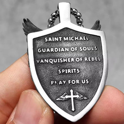 St. Michael Archangel Shield Pendant Stainless Steel Necklace | Divine Protection & Unique Style