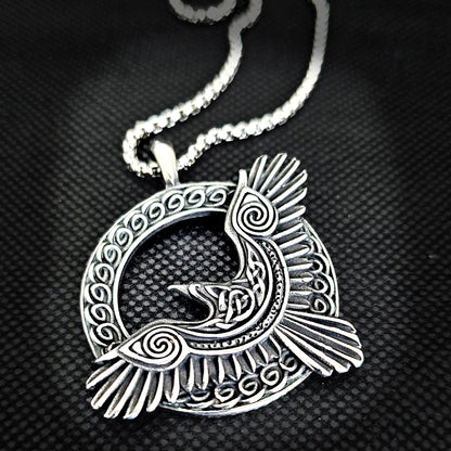 Norse Viking titanium steel pendant for men, Odin, Raven.