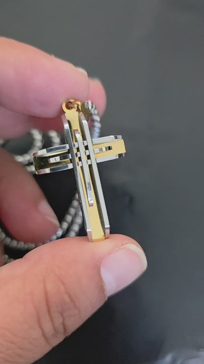 Modern cross necklace stainless steel silver and gold 28 inch chain premium men’s jewelry