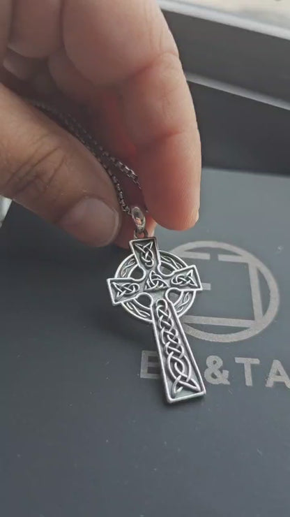 Celtic Cross Necklace for Men and Women, 925 Sterling Silver Celtic Cross Pendant.