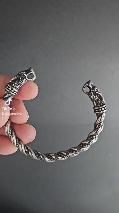 Stainless Steel Cuff Bracelet with Dragon Heads - Retro Hip Hop Style for Men