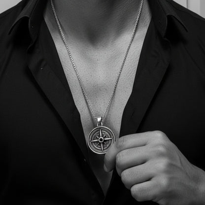 Stainless Steel Compass Pendant – Premium Men's Jewelry