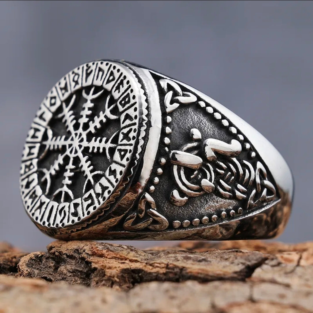 Norse Protection Stainless Steel Ring | Helm of Awe Viking Symbol Jewelry