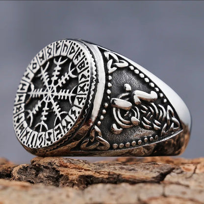 Norse Protection Stainless Steel Ring | Helm of Awe Viking Symbol Jewelry