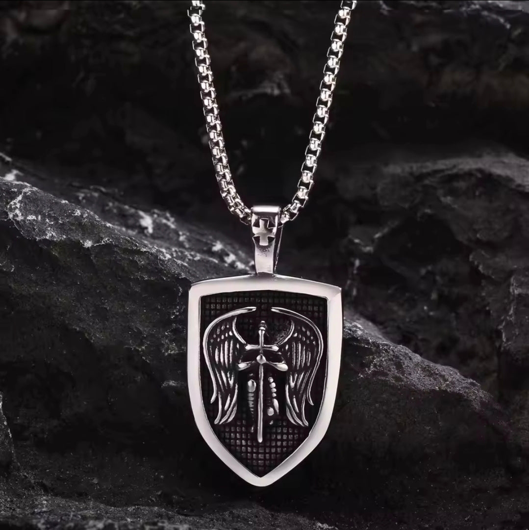 Archangel Michael Necklace with Sword and Wings | Protective Stainless Steel Pendant