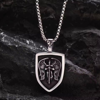 Archangel Michael Necklace with Sword and Wings | Protective Stainless Steel Pendant