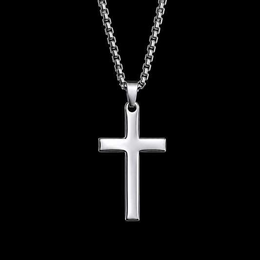 Minimalist Cross Necklace for Men – Polished Stainless Steel | 28" Chain