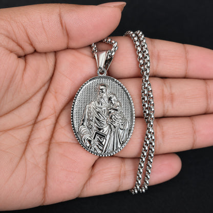 Saint Joseph Oval Pendant Necklace – 316L Stainless Steel