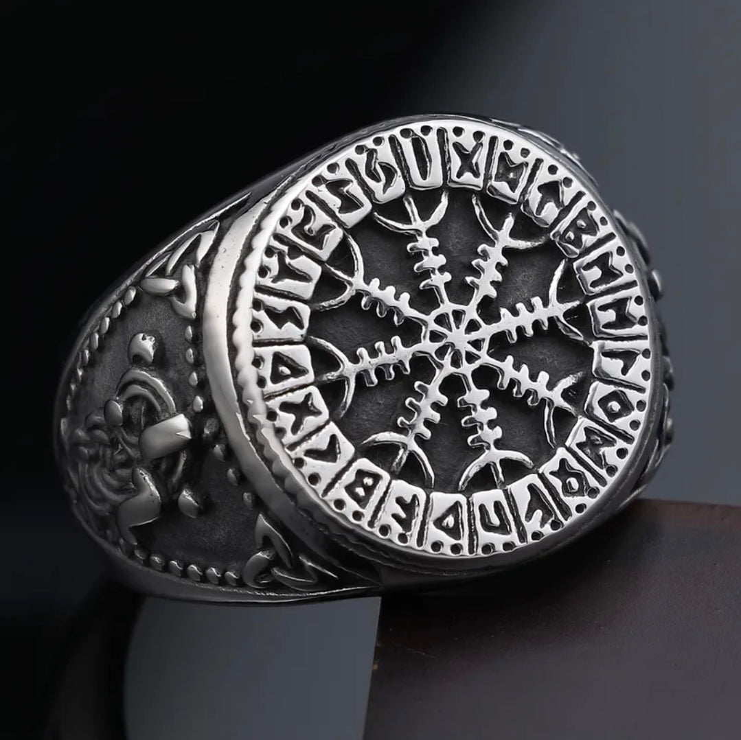 Norse Protection Stainless Steel Ring | Helm of Awe Viking Symbol Jewelry