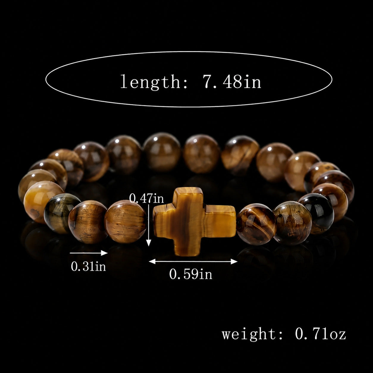 Tiger Eye Cross Bracelet for Men – Natural Stone Beaded Christian Bracelet