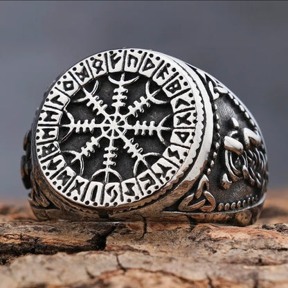 Norse Protection Stainless Steel Ring | Helm of Awe Viking Symbol Jewelry