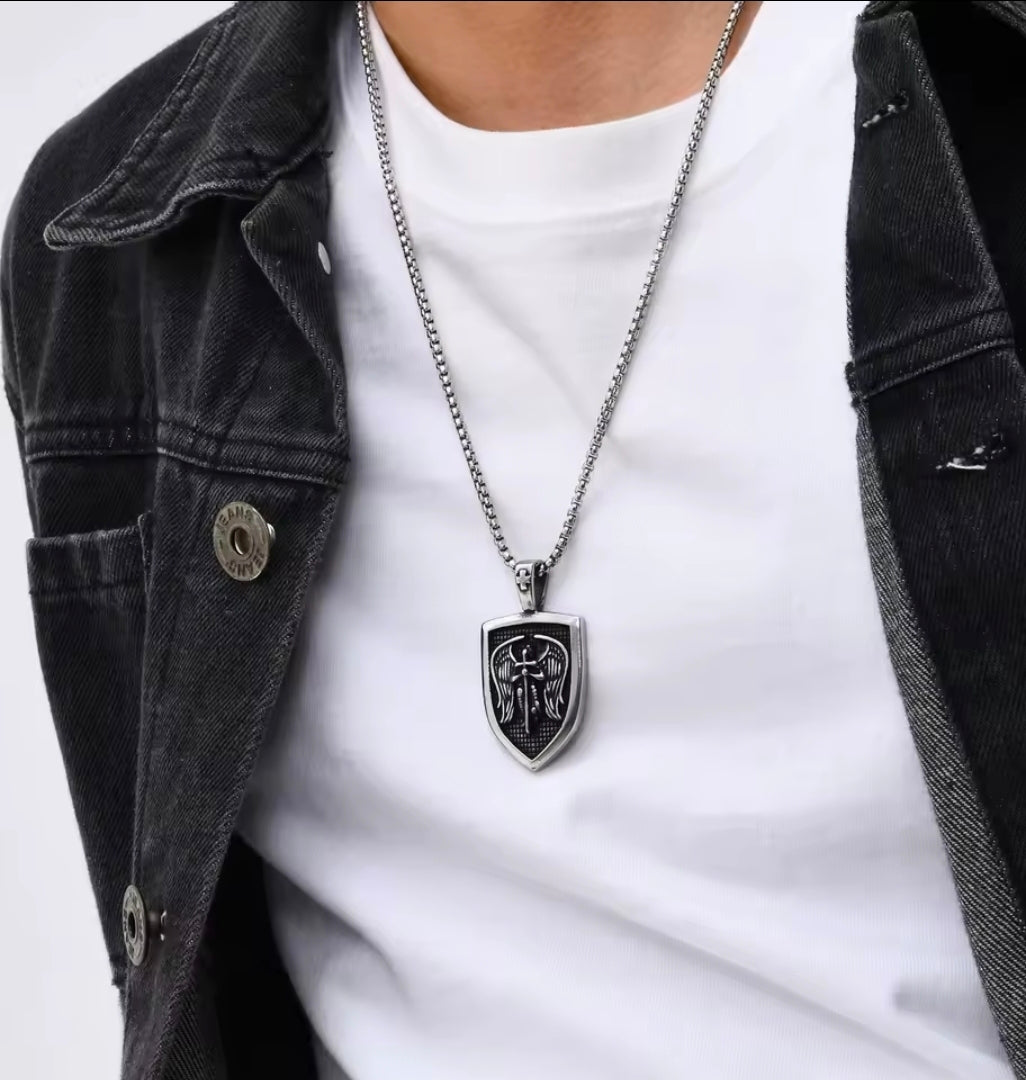 Archangel Michael Necklace with Sword and Wings | Protective Stainless Steel Pendant