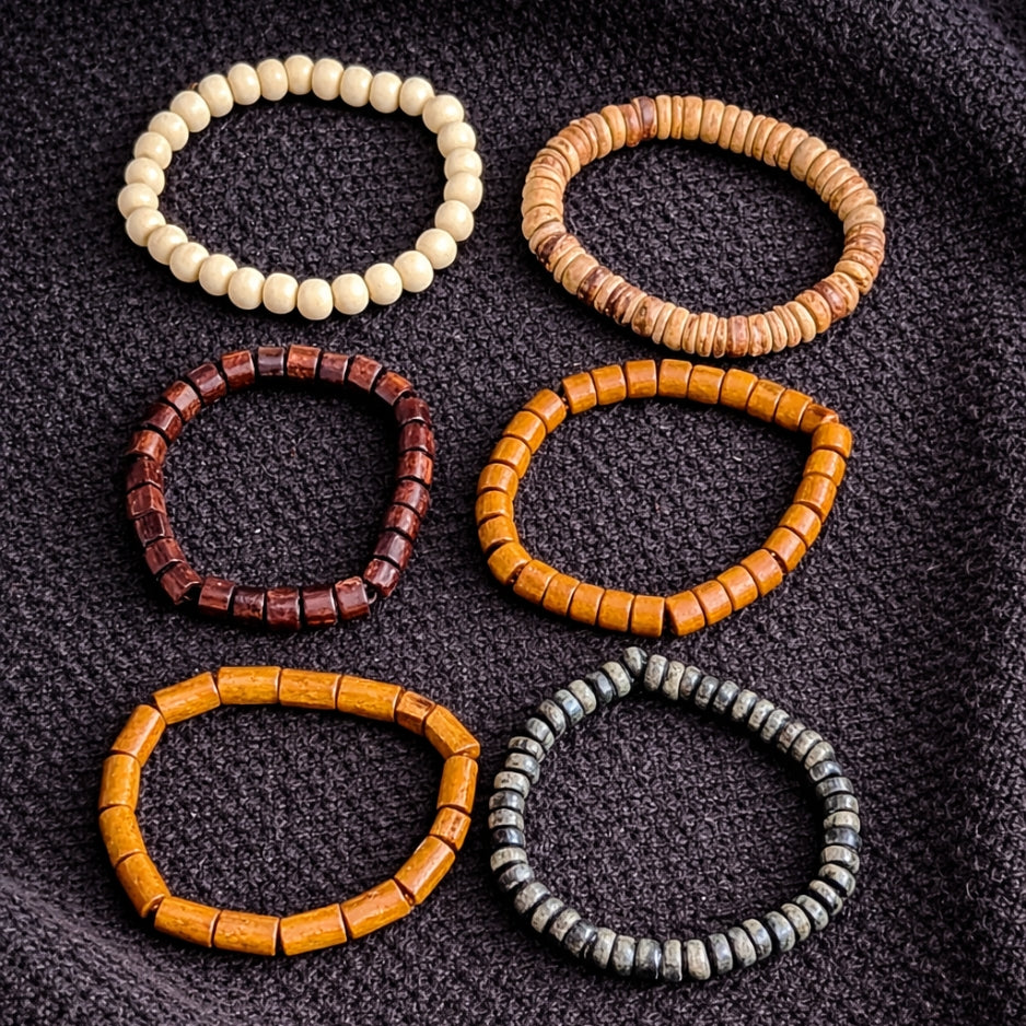 6-Piece Men’s Wooden Beaded Bracelet Set – Vintage Style Stack