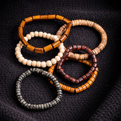 6-Piece Men’s Wooden Beaded Bracelet Set – Vintage Style Stack