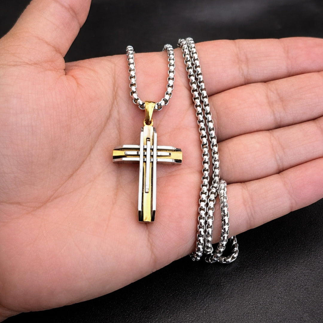Stainless steel cross necklace 28 inch chain 3mm thickness durable men’s jewelry detail