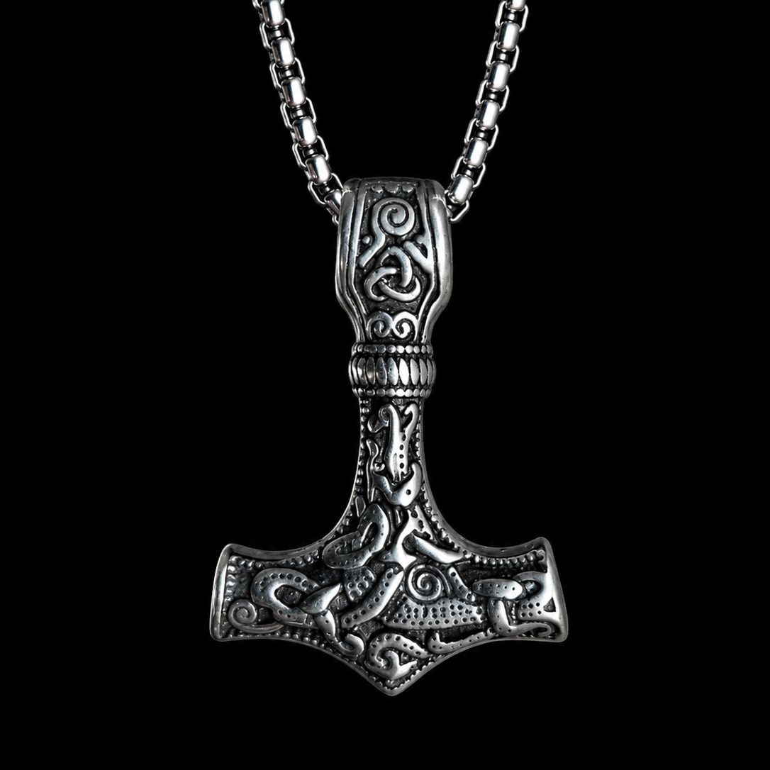 Mjolnir Viking Necklace for Men – Thor's Hammer Stainless Steel Pendant
