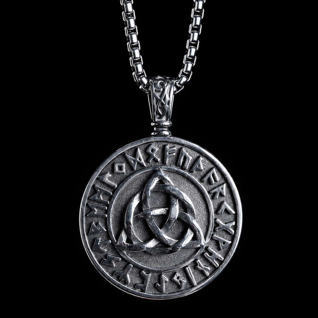 Large Triquetra Rune Medallion Necklace for Men.