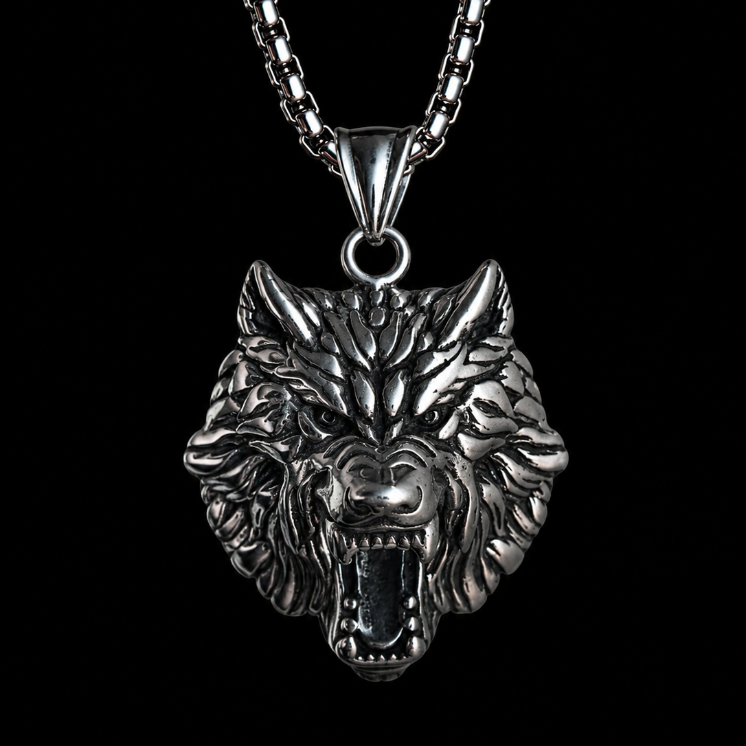 Wolf Head Necklace for Men – Viking Fenrir Pendant | 50g Stainless Steel