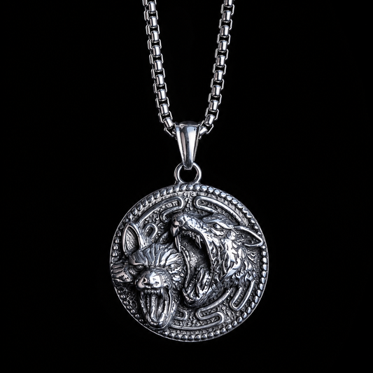 Twin Wolves Necklace for Men – Norse Geri & Freki Viking Pendant