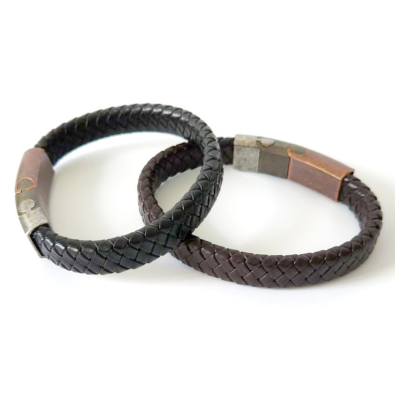 Vintage Stainless Steel Leather Woven Bracelet